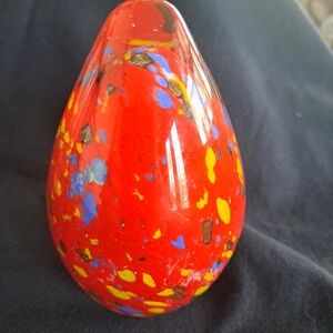 Murano Red Speckled Egg Shaped Paper Weight